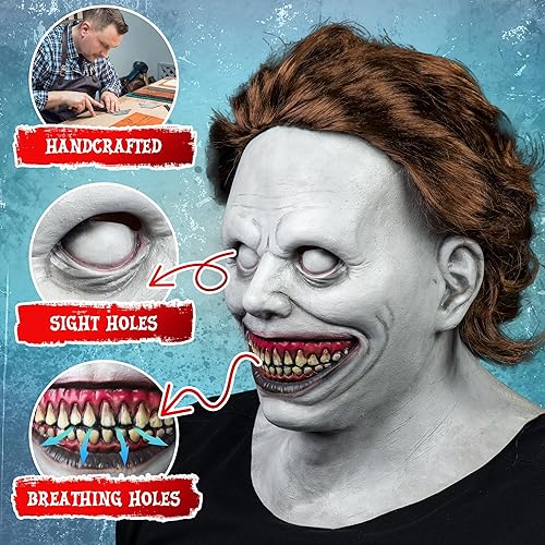 Miniatura 3 de Máscara de cuero sintético, máscara espeluznante, máscara de motosierra, máscara de terror para adultos, máscaras de terror para adultos, máscaras