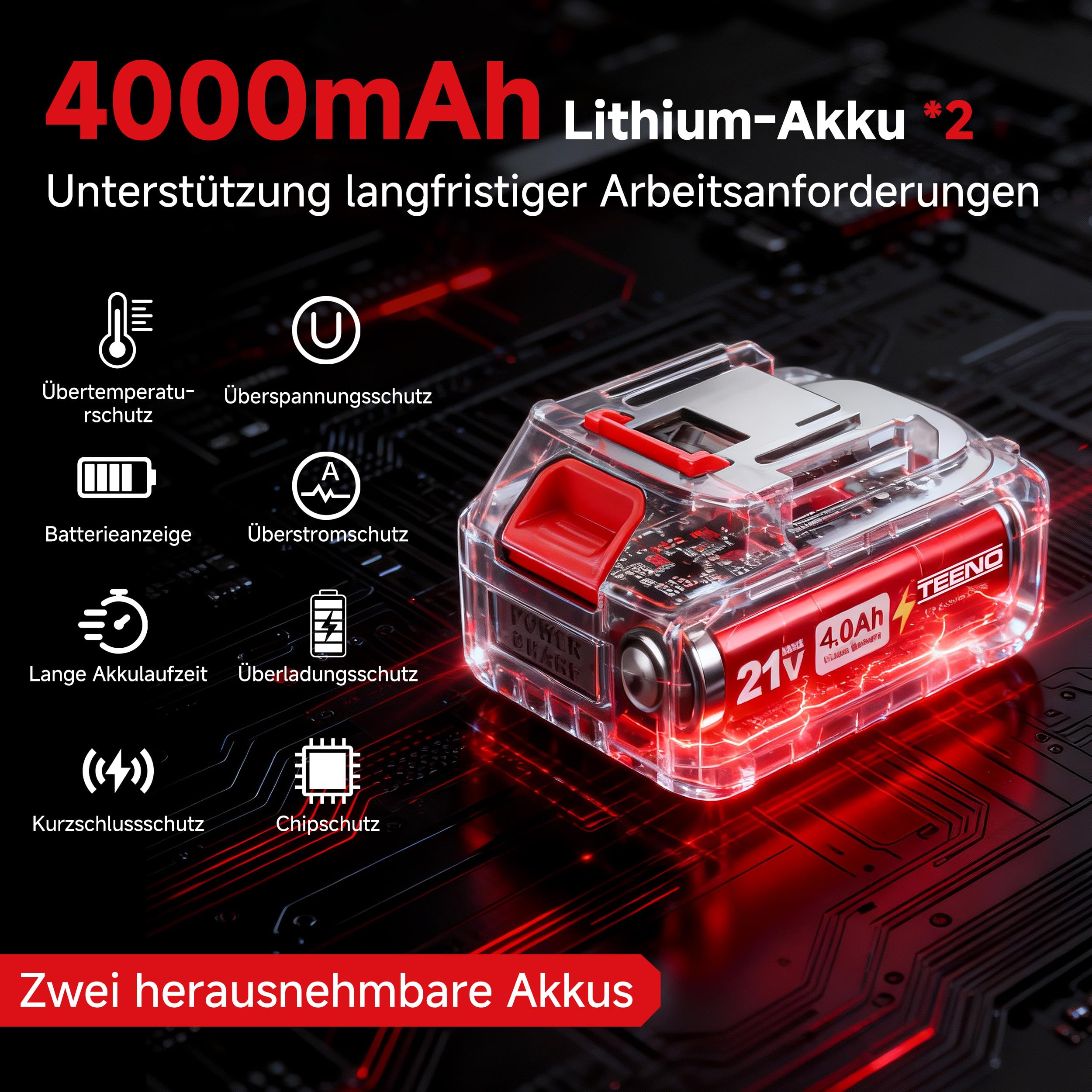 TEENO Akku-Mini-Handkreissäge, Akku Handkreissäge mit LED-Leuchte, 2x 4,0Ah-Akkus, Einstellbarer Schnittwinkel, 20000 U/min, 3 Sägeblätter inklusive Schleifscheibe für Metall, Holz und Fliesen