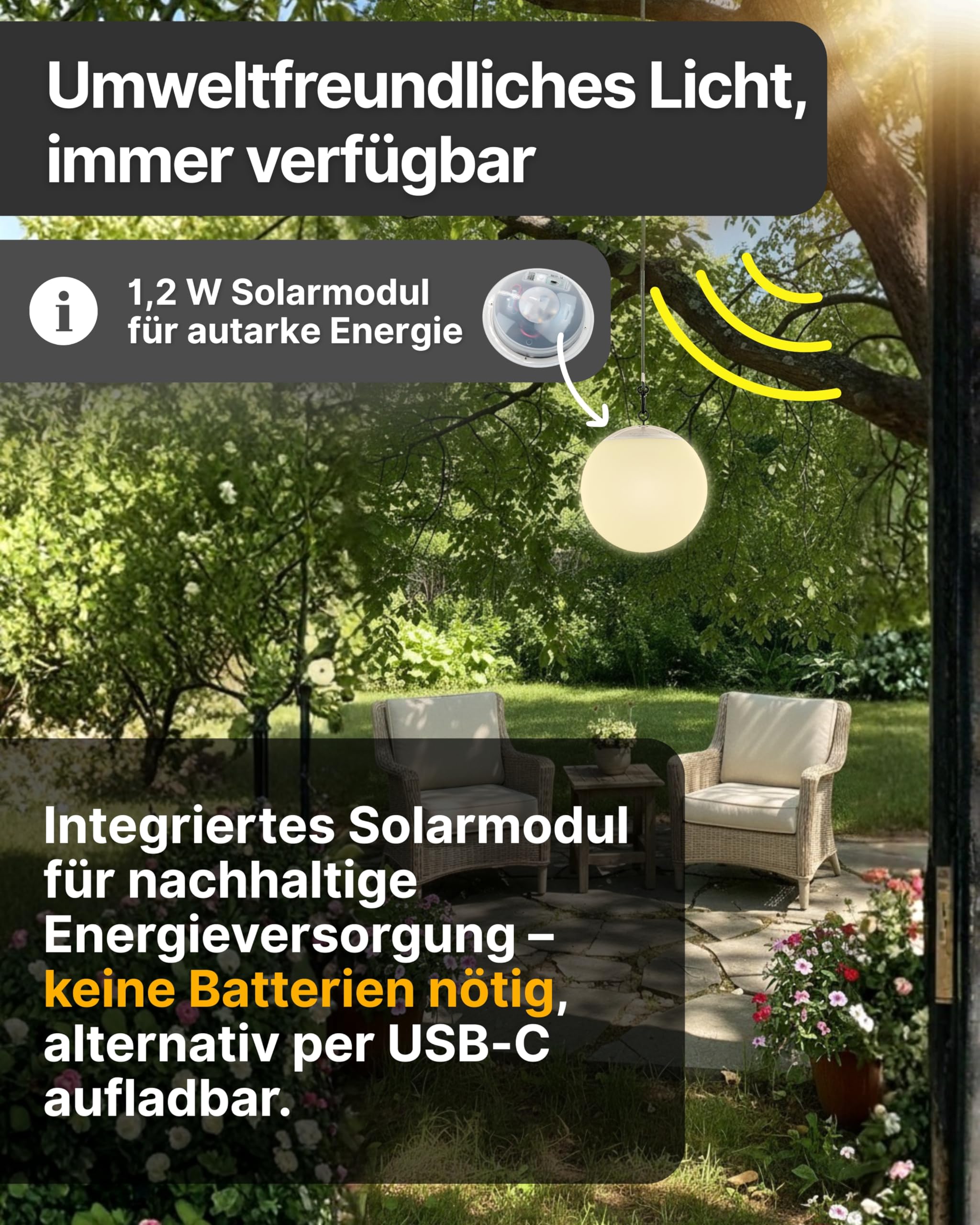 SCHWAIGER Solarlampe RGB LED-Hängeleuchte IP44 spritzwassergeschützt mit Fernbedienung für Garten Balkon Terrasse