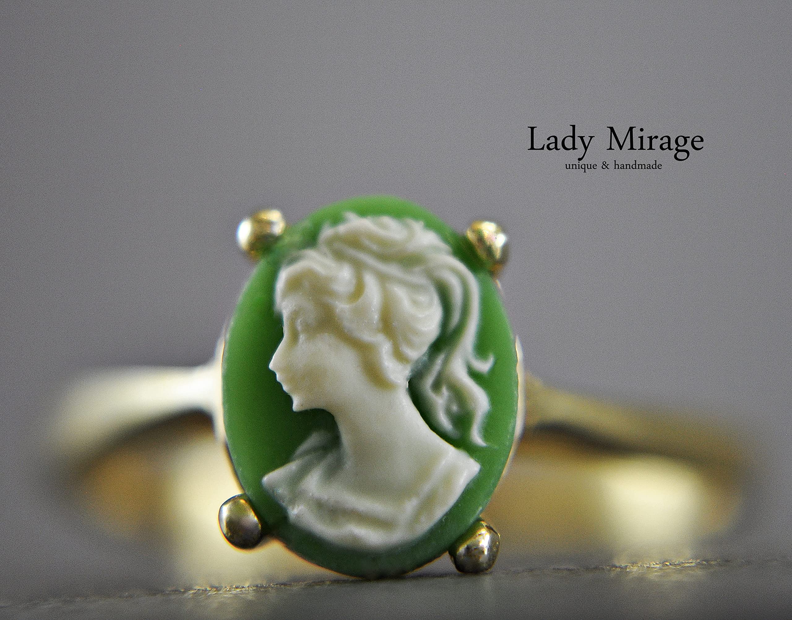 925 Silber Ring - 14k Vergoldet - Lady Cameo - Vintage Schmuck - Kamee - Statement-Ring - Antik - Jugendstil Schmuck - Größenverstellbar - Geschenk für Mama - Geburtstagsgeschenk - Silberring - Schmuck-Geschenk