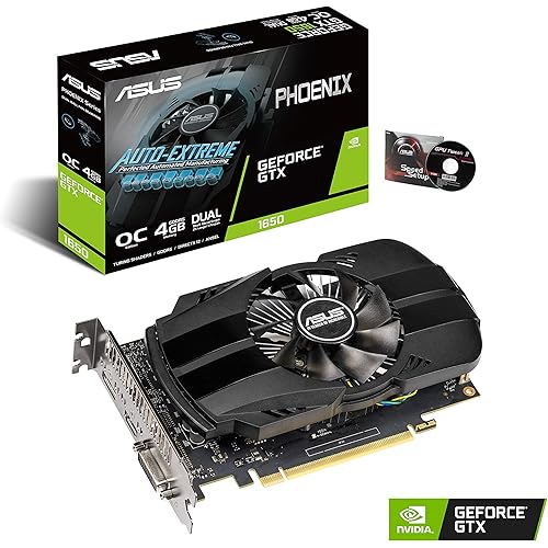ASUS GeForce GTX 1650 4GB Phoenix Fan Overclocked Edition HDMI DP DVI Graphics Card (PH-GTX1650-O4G)