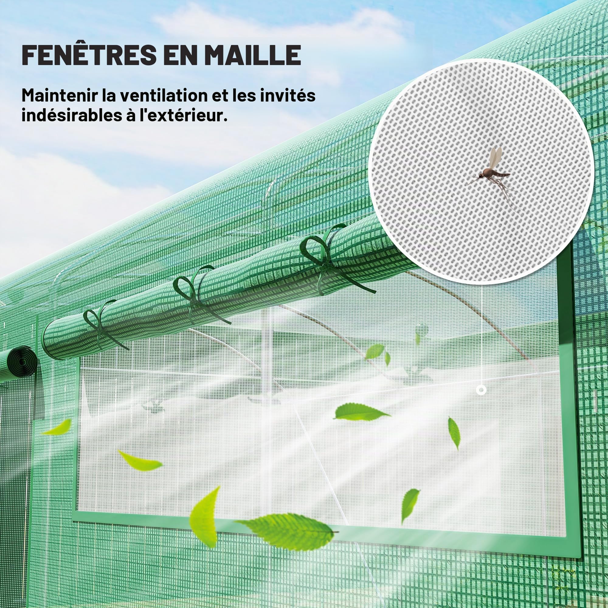 Outsunny Serre d'extérieur 6 x 3 x 2 m, Serre Tunnel avec 3 Portes enroulables, fenêtres en Filet, Couverture PE 140 g/m² Anti-UV et Cadre en Acier galvanisé, pour Cultures, Plantes, Verdure