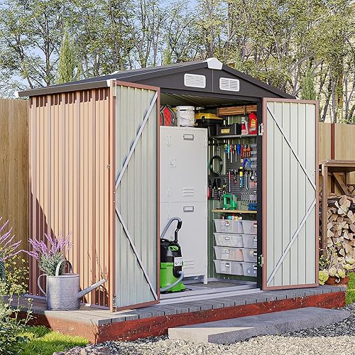 Miniatura 1 de Breezestival Cobertizo de almacenamiento para exteriores de 8 x 10 pies, cobertizo de acero utilitario con puerta bloqueable y rejillas de