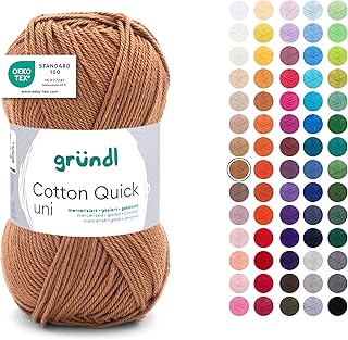 Gründl Laine Cotton Quick uni - laine fine pour crocheter - fil à tricoter – fil à crocheter – brillant et doux pour la peau – 100% coton – 1 pelote 50 g / 125 m – taille d’aiguille 3-4 - caramel