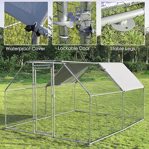Miniatura 5 de PETSITE Jaula grande de metal para gallinero de corral, gallinero de forma plana con cubierta impermeable para uso en la granja en el patio trasero
