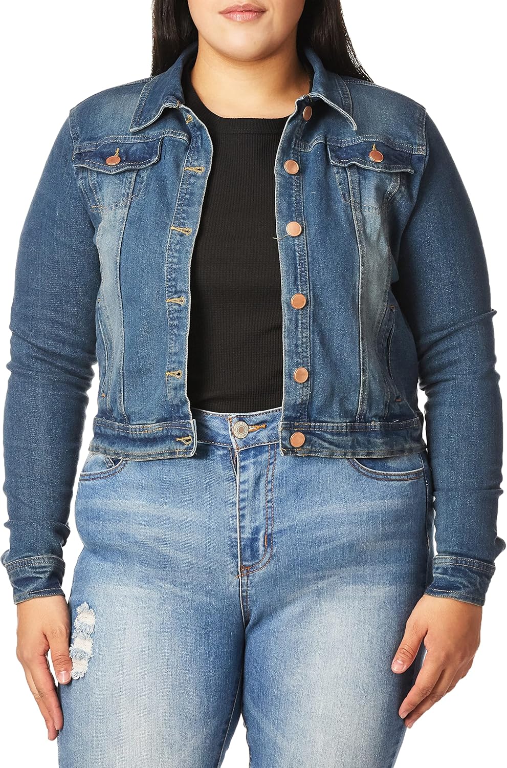 dollhouse Women's Basic Slim Fit Denim Jacket