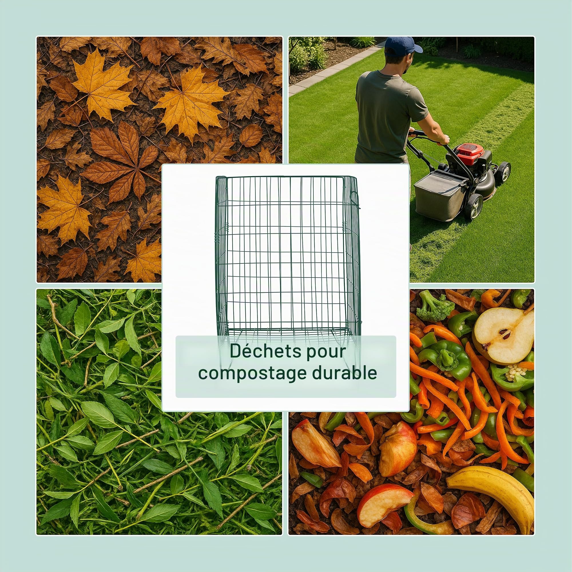 Relaxdays Composteur de Jardin en métal, Fond grillagé et Pieds, pour déchets organiques, Acier, HLP 68x46x46 cm, Vert