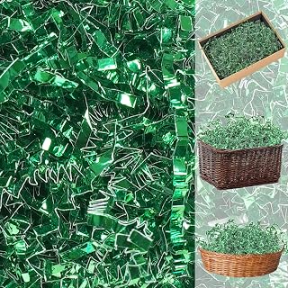 16oz Easter Grass Crinkle Cut Paper Shred, Metallic Green Raffia Paper Shred Filler Glitter Shredded Paper Grass for Gift Wrapping Craft DIY Gift Bag Box Filling Party Supply