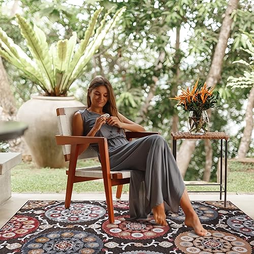 Miniatura 440 de CAMILSON Indoor Outdoor Rug 5x7 Bohemian Medallion Floral Area Rugs for Indoor and Outdoor Patios Easy-Cleaning Non-Shedding Living Room Garden and