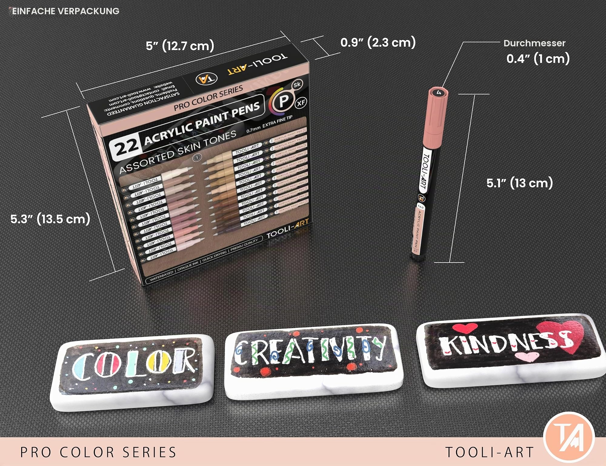 Acryl-Farbstifte, 22 verschiedene Hauttöne, Pro Color Series Marker-Set, 0,7 mm, extra feine Spitze für Steinmalerei, Glas, Holz, Metall, Leinwand. Ungiftig, auf Wasserbasis, schnell trocknend