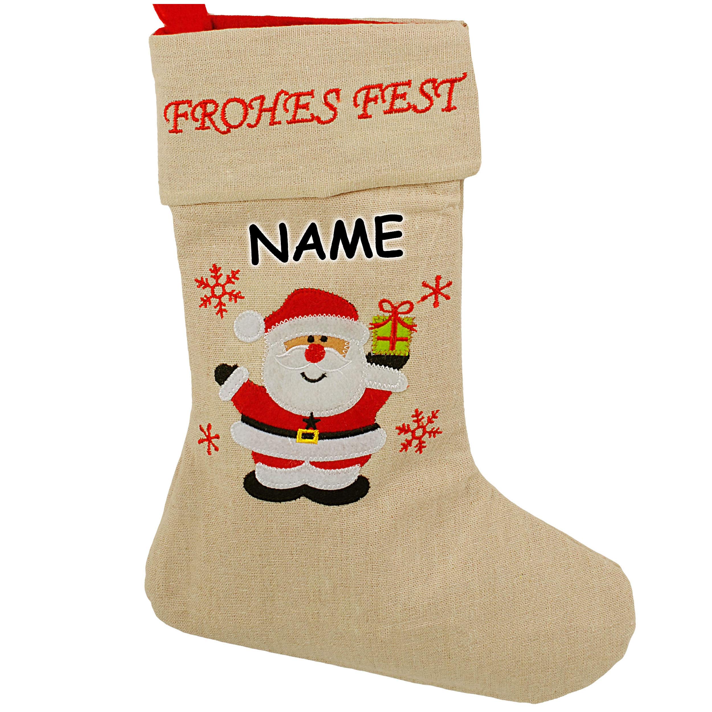 alles-meine.de GmbH 10 Stück XL - Weihnachtssocken & Weihnachtsstrümpfe - Frohes Fest - Weihnachtsmann - 38 cm - rot - zum Aufhängen - Nikolausstiefel - Nikolausstrümpfe/Weih..