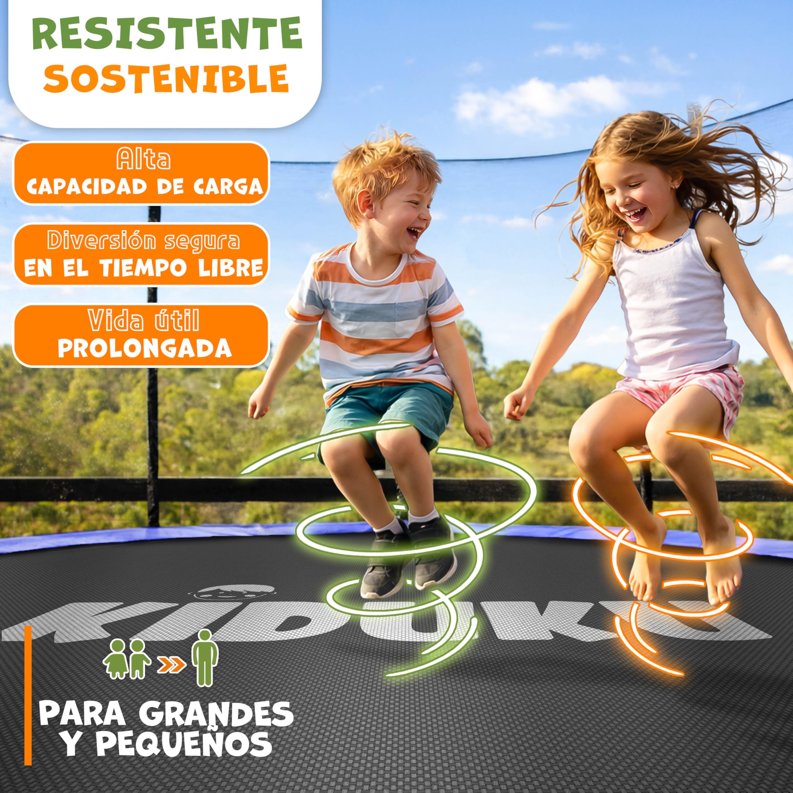 KIDUKU Sábana elástica de salto de 244, 305, 366 y 427 cm de diámetro, 48 – 96 ojales, resistente a los rayos UV y a la intemperie, accesorio de repuesto para cama elástica de jardín, tela de salto de