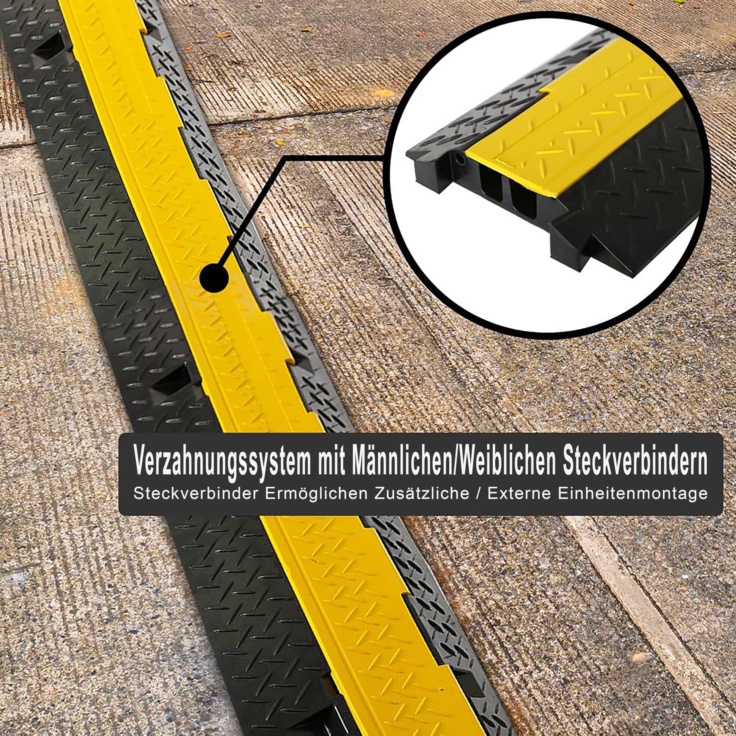 Pyle Kabelbrücke für den Boden – Kabelkanal Schwarz & Gelb als Kabelabdeckung für PKWs bis zu 5t geeignet. Kabelbrücke aus Hartgummi dient als Kabelschutz im Außenbereich, wasserdichte Kabel Kanal