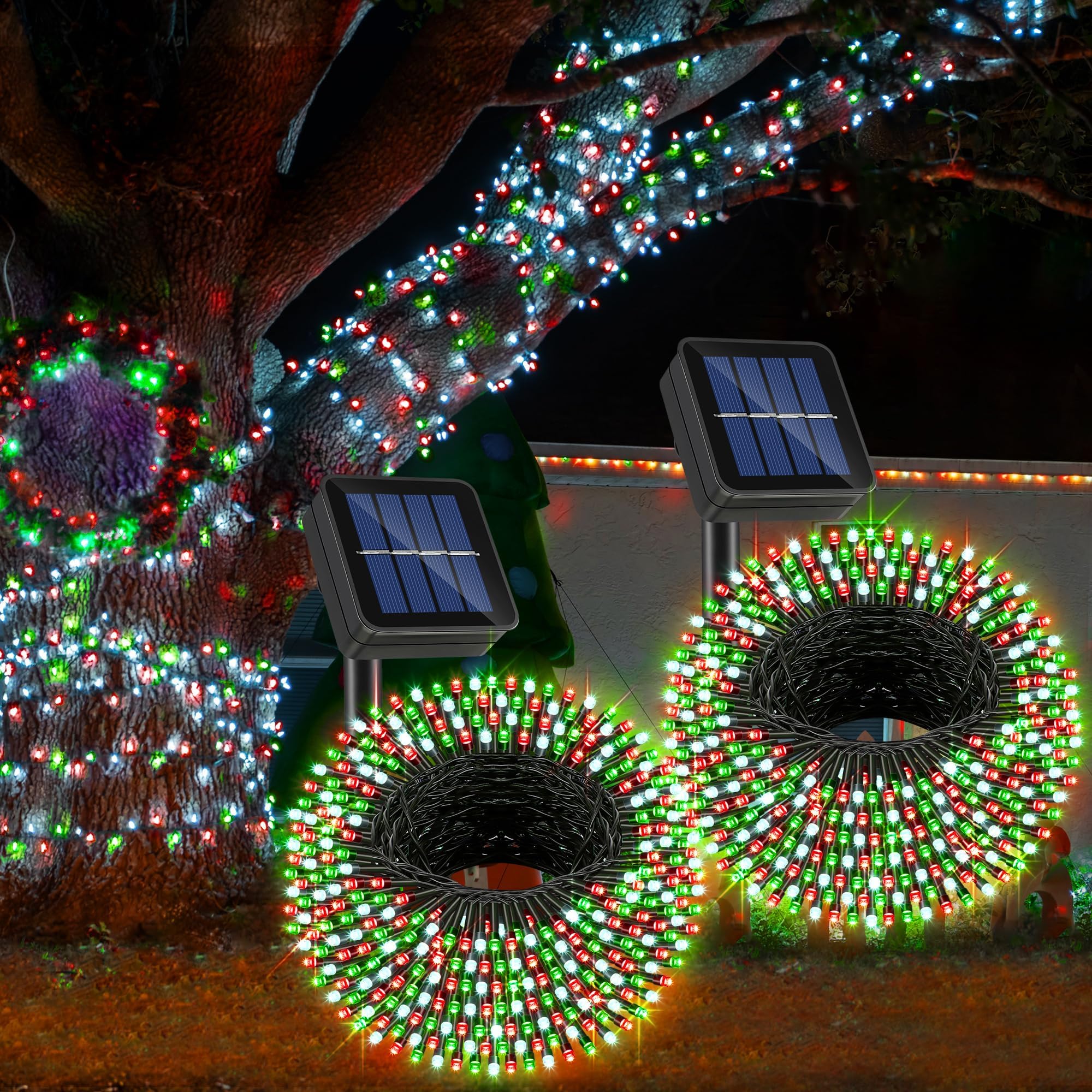 Enhon 2 Pack Solar Christmas String Lights Outdoor Waterproof, 33ft 100 LED Christmas Fairy