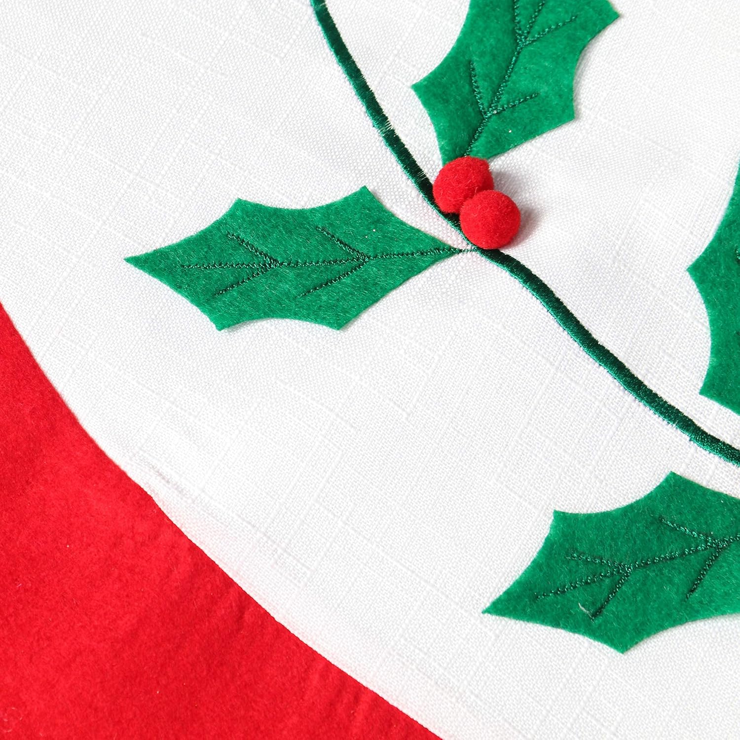 QinYing Green Leaf and Red Berries Pattern Apron Christmas Tree Skirt Christmas Tree Ornaments for Christmas Home Decorations
