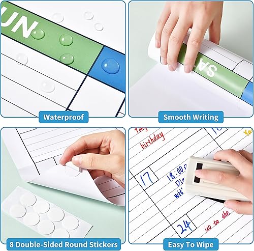Miniatura 6 de Calendario grande de borrado en seco, calendario mensual de borrado en seco sin fecha para pared, 40 x 28 pulgadas, calendario de pared laminado