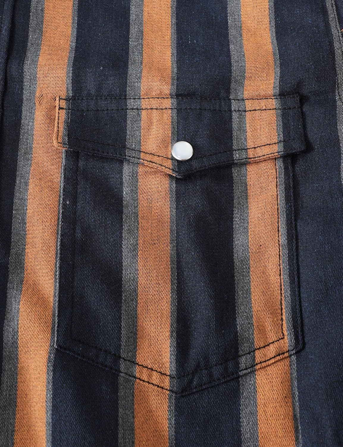 JOGAL Mens Striped Western Shirts Long Sleeve Pearl Snap Casual Cowboy Shirt Regular Fit Work Shirts with Two Pockets - Image 4