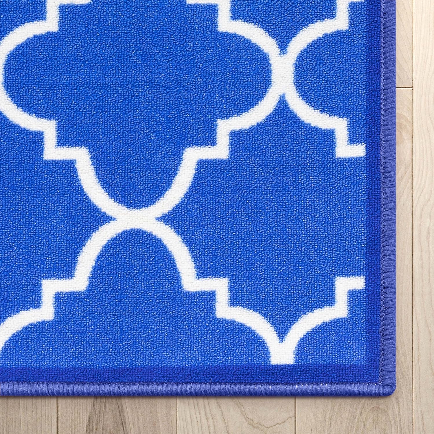 Well Woven Kings Court Brooklyn Trellis Blue - Non-Slip Rubber Backed Moroccan 2x7 Runner Rug - Hallway, Entryway & Kitchen - Kid & Pet Friendly, Easy-to-Clean, Machine-Washable, Low Looped Pile