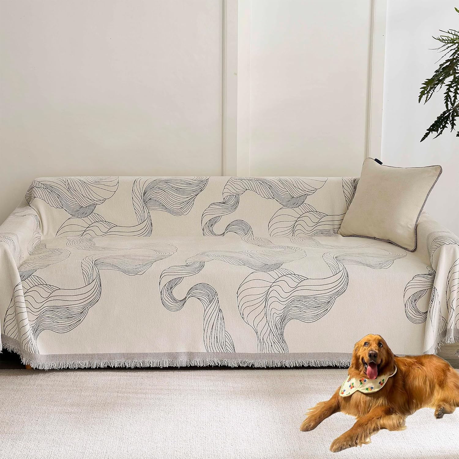 boho couch cover for 2 cushion couch non slip thick chenille sectional sofa cover soft furniture protector sofa slipcover for dogs pet loveseat cover for living room,light grey, 71"*102" 71"*102" light grey