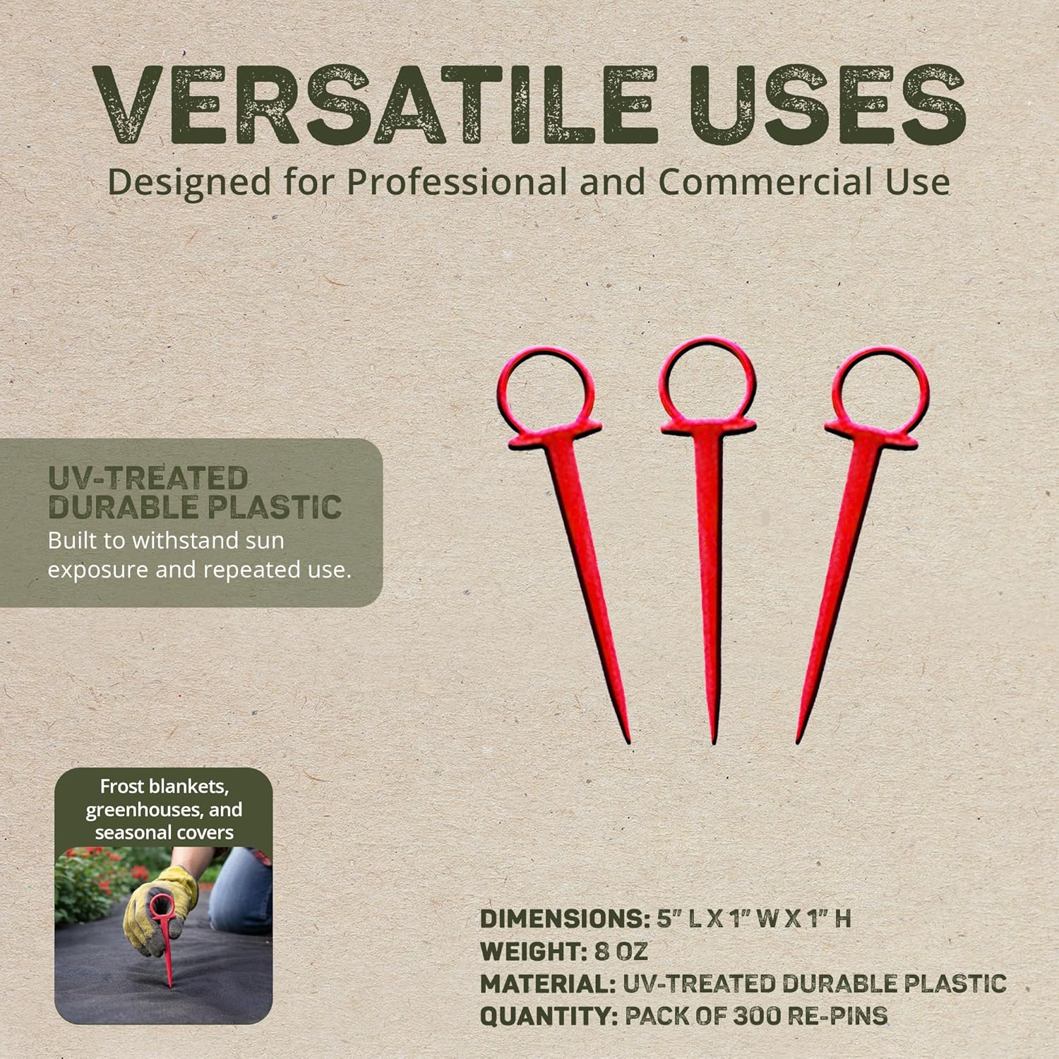 Dewitt 300-Pack Red Re-Pins Gardening Anchors – Reusable Plastic Garden Stakes for Securing Frost Cover, Plant Protector, Seed Blanket, and Lightweight Landscape Fabric