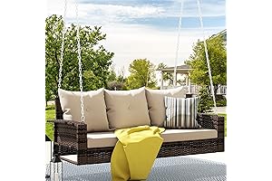DWVO 3 Seats Wicker Porch Swing, 794lbs Capacity