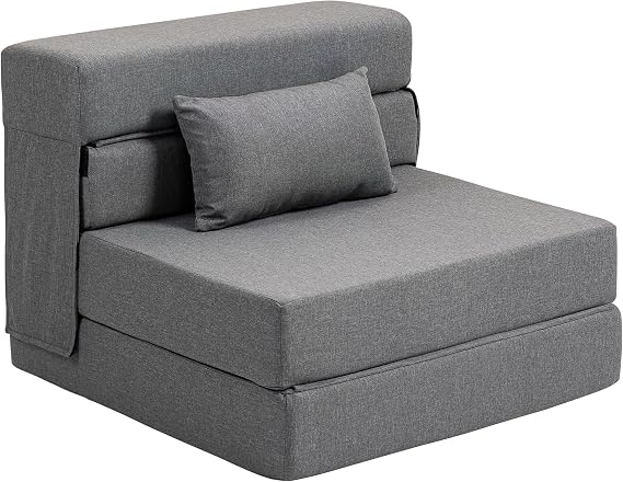 HOMCOM HOMCOM Fauteuil Convertible 3-en-1 Tissu Effet Lin Gris