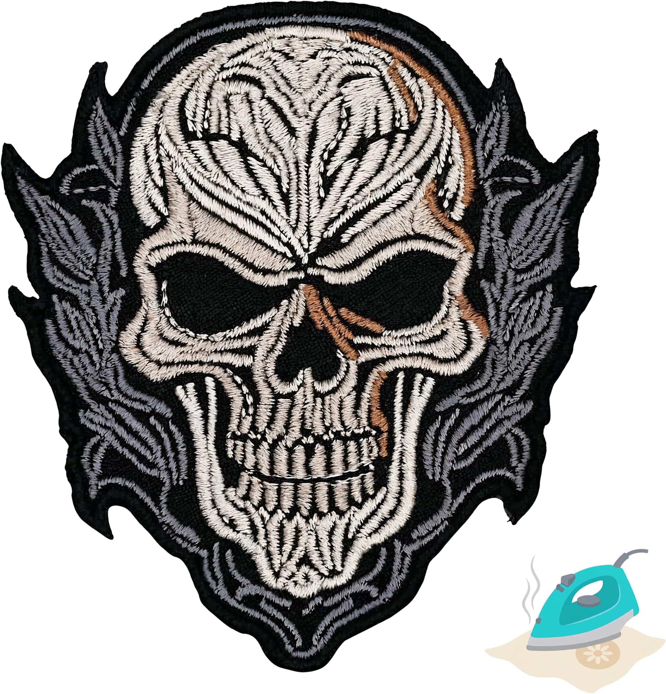 Skull Iron On Patch 3" | 1-Pack Embroidered Sew On Patches for Clothing, Jeans, Jackets, Backpacks, Hoodies - Gothic Horror Applique - Embroidery Patch for Tote Bags, Dresses