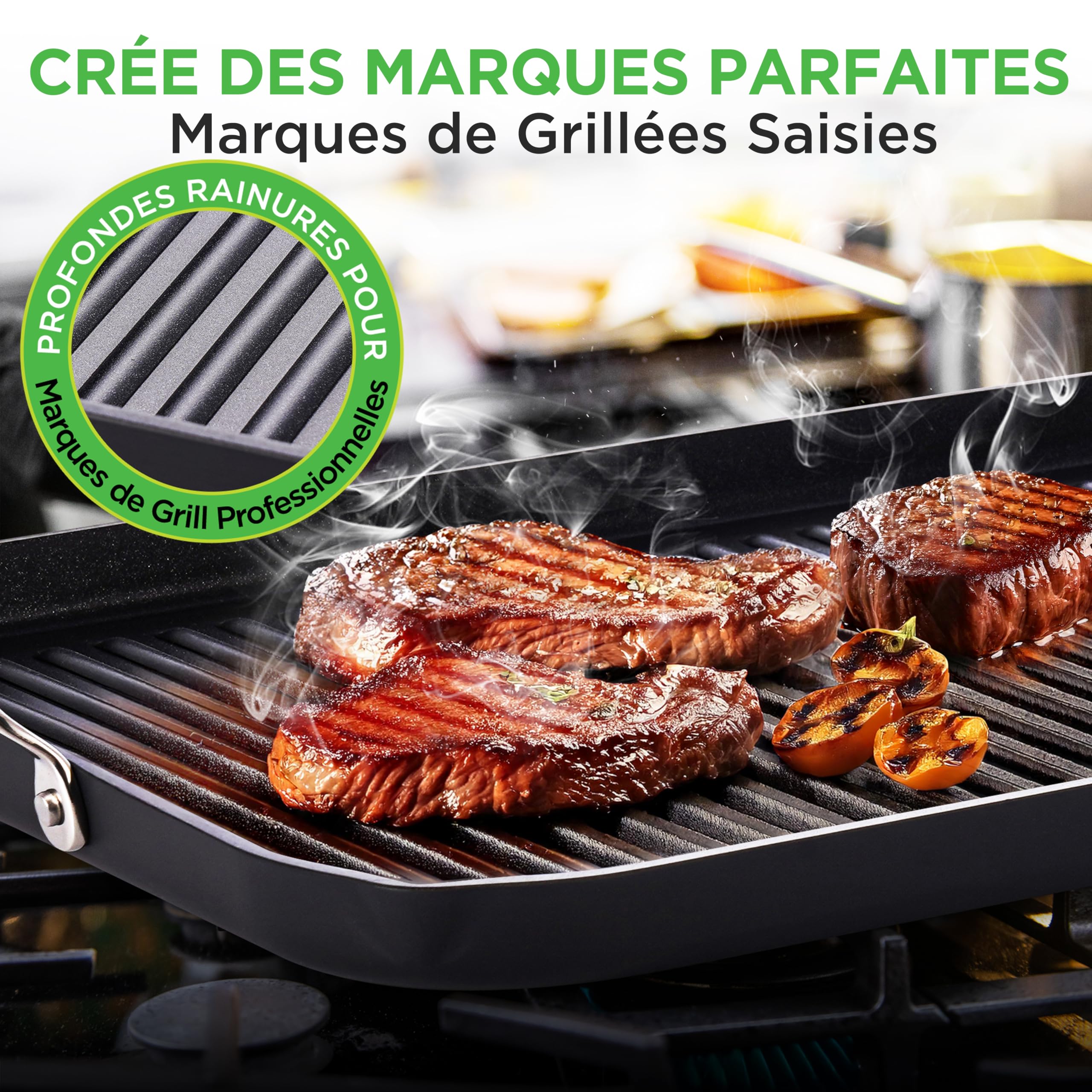 NutriChef Poêle Grill 50,8 cm x 33 cm pour Cuisinière-Double brûleur- Poêle en Fonte- Plaque Chauffante Antiadhésive en Fonte Anodisée Dure, Noir