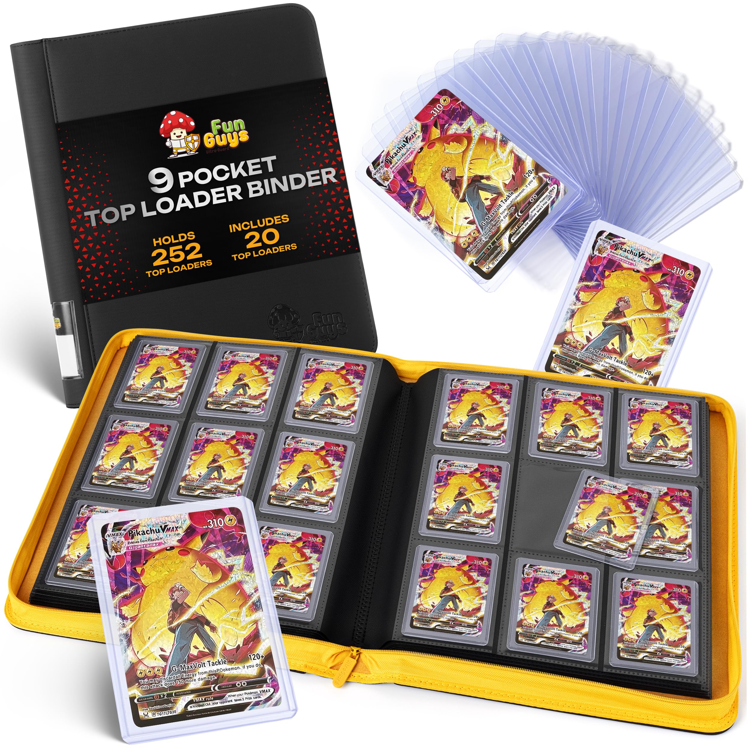 Amazon.com: FunGuys Toploader Binder, Trading Card Binder Storage, 252 9  Pocket Top Loader Binder, Card Collection for Yugioh, MTG, TCG, Pokemon Card  Folders : Toys & Games