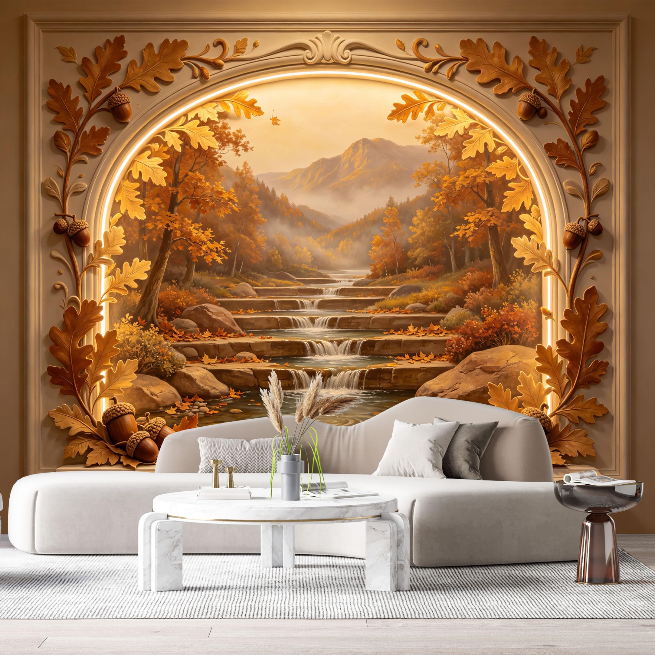Custom Size Wall Murals Autumn Landscape Mountain River 3D Trompe L'Oeil SelfAdhesiveWall Fabric Removable Wallpaper Wall Decor for Living Room Bedroom Bathroom