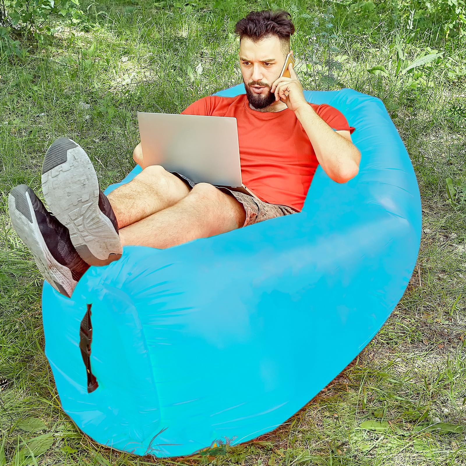 Canapé gonflable de plage, chaise longue gonflable, pliable, anti-fuite d'air, avec sac gonflable pour voyages, camping, festivals de musique 200 x 70 cm