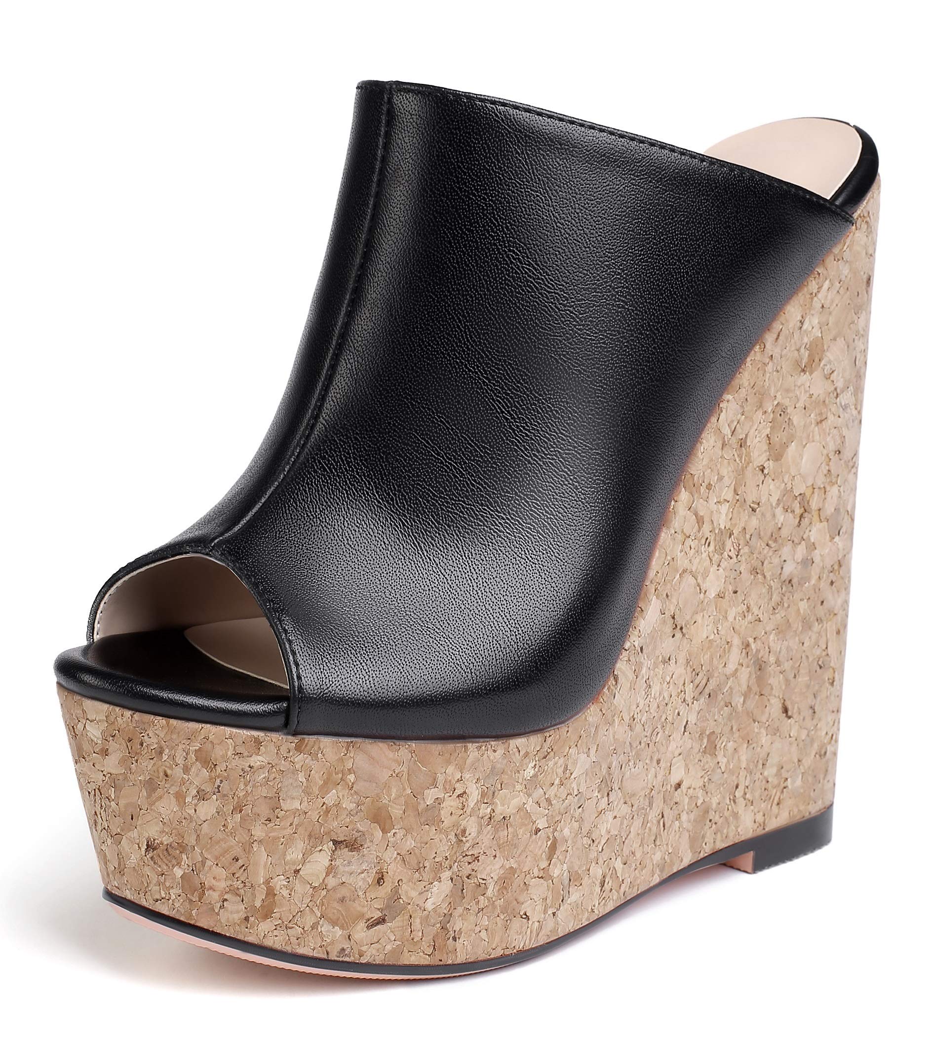 Sammitop Women's Platform Wedge Open Toe Sandals,Ladies Slip On Wedge Mule Shoes