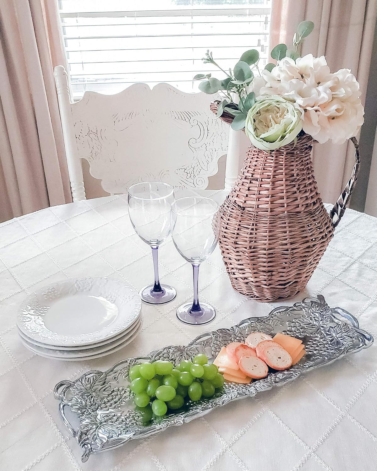 Elegant Mediterranean Polished Aluminum Oval Serving Tray with Grape Design