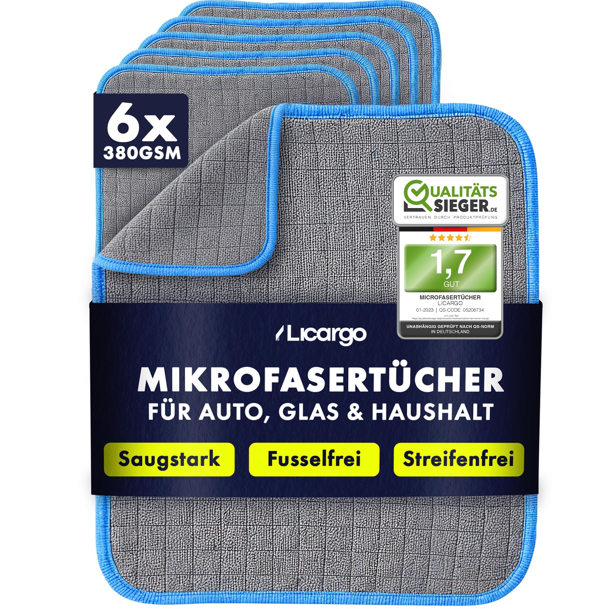 LICARGO Mikrofasertücher Auto 6er Set - fusselfrei und saugstark für Autopflege innen & außen - lackschonend mit 380 GSM - 40×40 cm zum Polieren, Reinigen & Trocknen von Lack, Glas und Innenraum