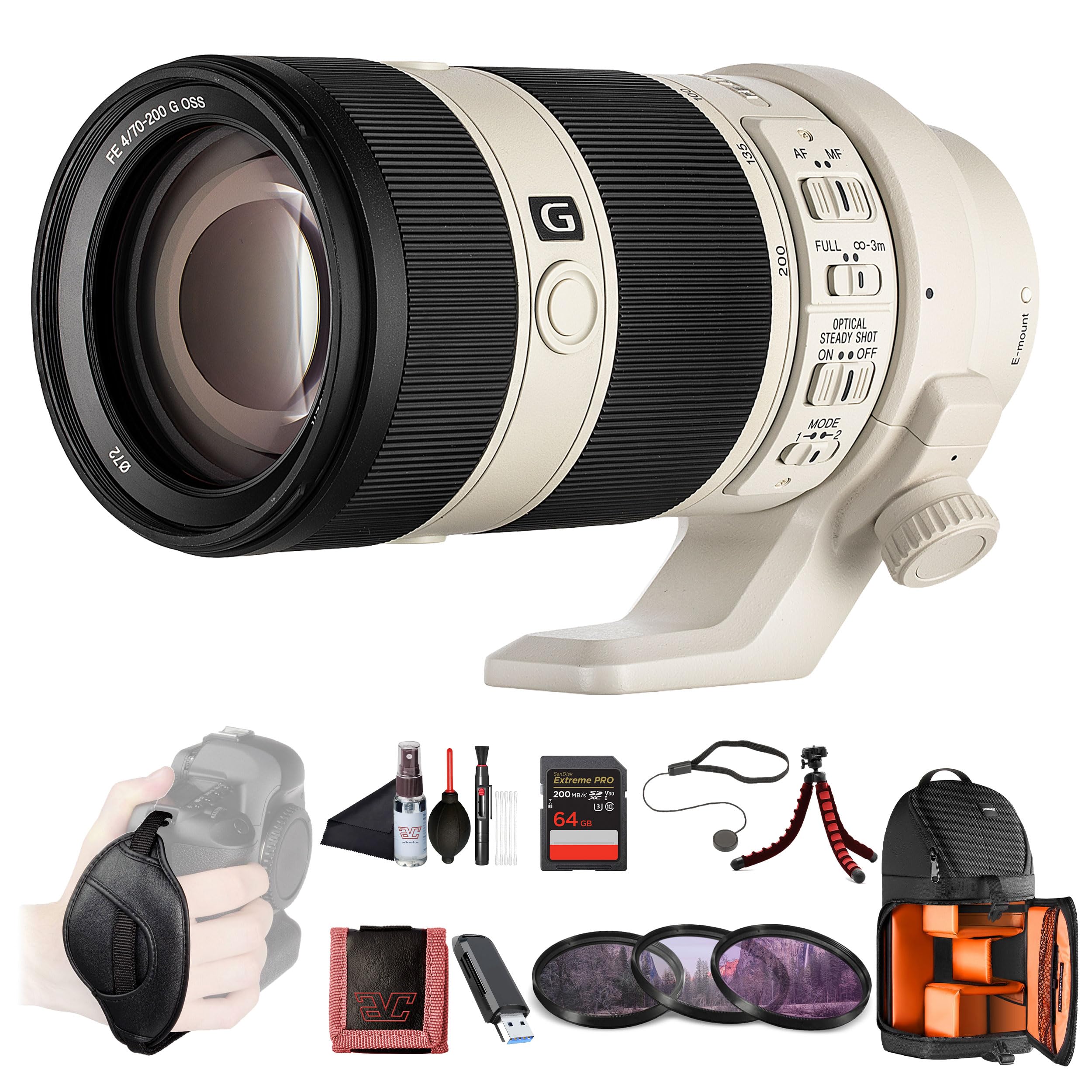 Sony FE 70–200mm F4 G OSS Telephoto Zoom Lens (SEL70200G) – Full-Frame E-Mount | Constant F4 Aperture | Optical SteadyShot | Filter Kit, Backpack,