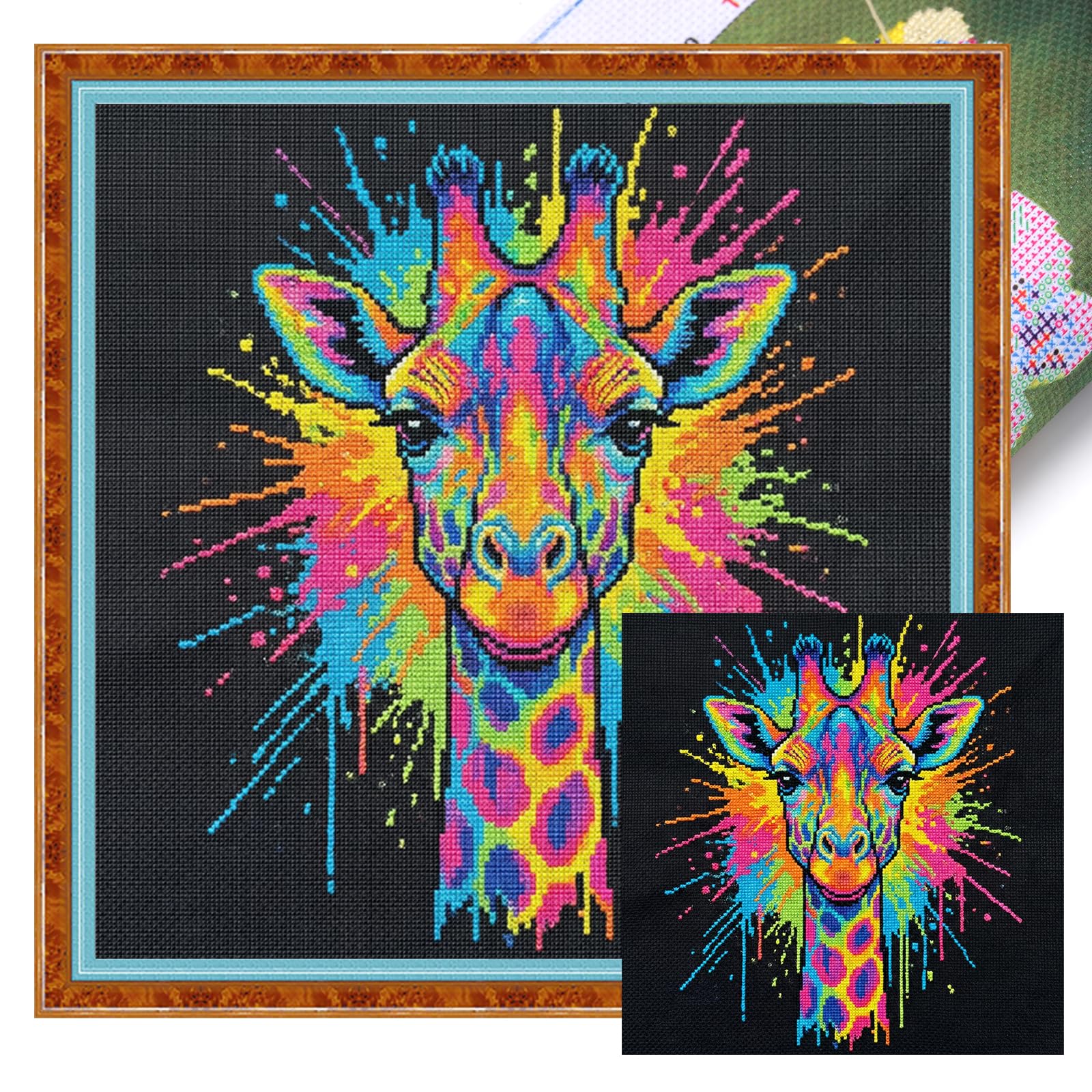 Poetrydraw Colorful Splash Giraffe Full 14Ct Diy Stamped Embroidery Needlepoint Starter Kits 11.81X11.81inch Cross Stitch Art And Crafts Kits For Beginners Adults Home Decor (Colorful Splash Giraffe)