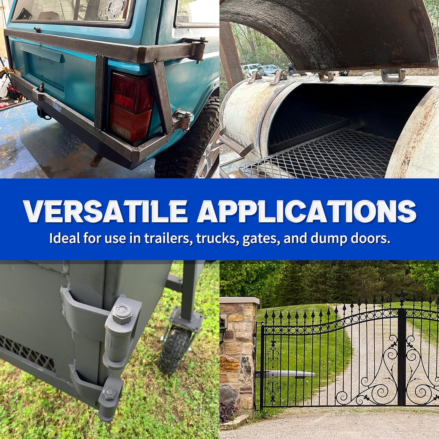 Lonffery Steel Dump Trailer Hinge, Weld on Heavy Duty Trailer Door Hinge, Strap Style Short Leaf, Pack of 4