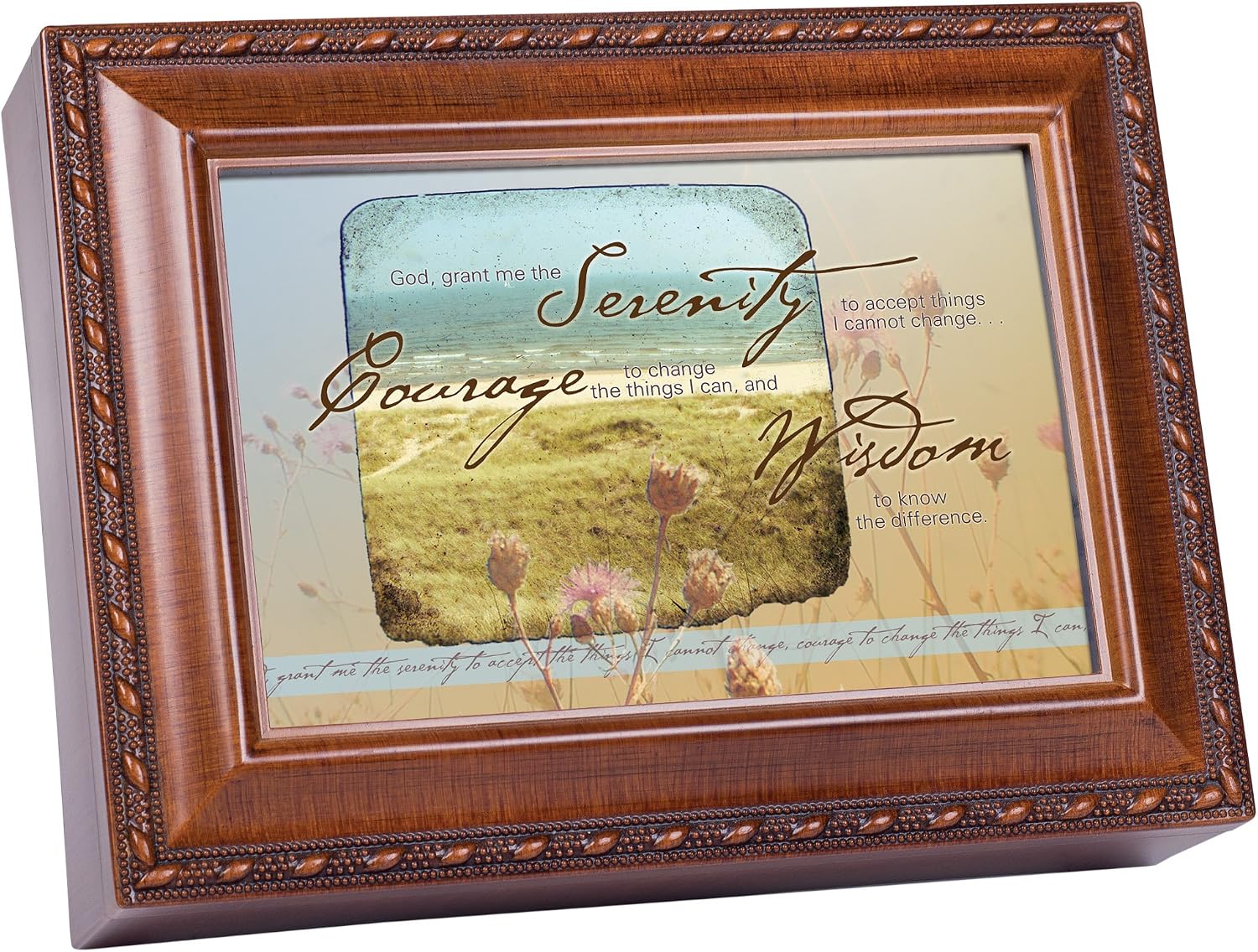 Cottage Garden Serenity Prayer Woodgrain Music Box/Jewelry Box Plays How Great Thou Art