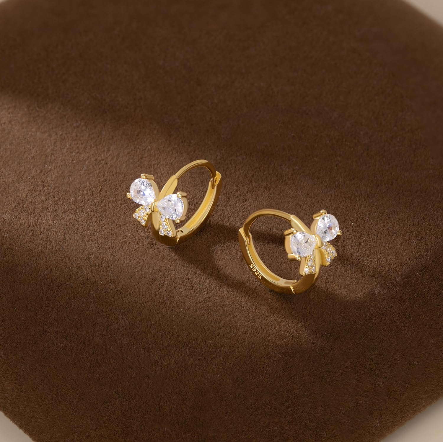Reffeer Solid 925 Sterling Silver CZ Bow Hoop Earrings for Women Teens Cute Bow Earrings Huggie