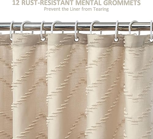 Miniatura 7 de Siiluminisoy Cortina de ducha extra larga verde salvia, cortina de ducha de tela tejida, rayas cheurón copetudo, 72 x 78, cortina de ducha