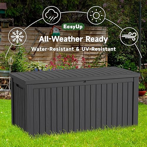 Vista 49 de EasyUp Caja de almacenamiento para exteriores de 230 galones, impermeable, resistente a los rayos UV, con varilla hidráulica, estabilidad reforzada