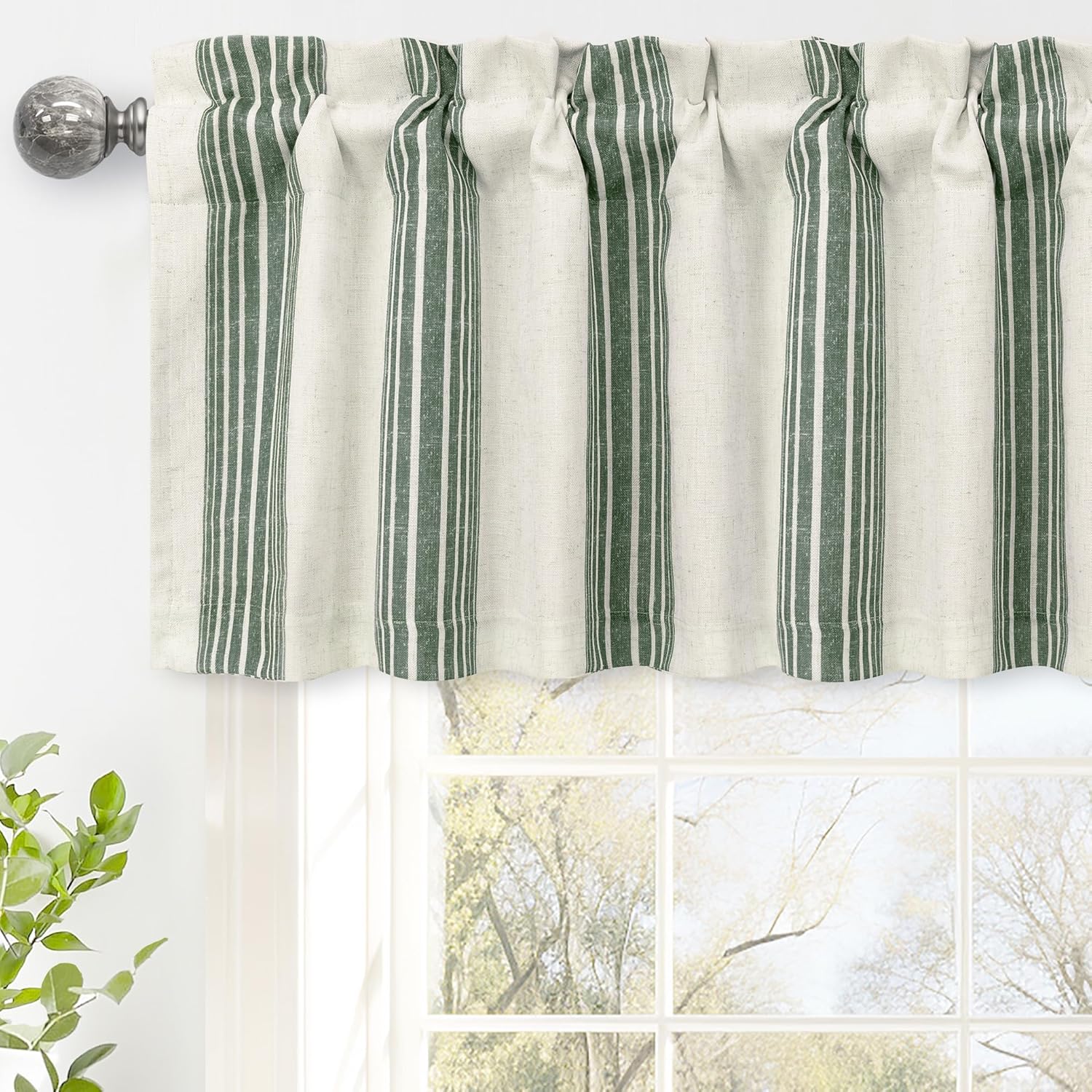 DriftAway Chris Linen Lined Valance Double Layer Thermal Insulated Room Darkening Blackout Valances 3 Inch Rod Pocket Vertical Striped Kitchen Valance for Bathroom 52 Inch by 14 Inch Loden Green