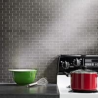Vista 2 de Azulejos adhesivos de Aspect para salpicadero, de metal mate, diseño de tipo metro, para cocina y baño, Plateado