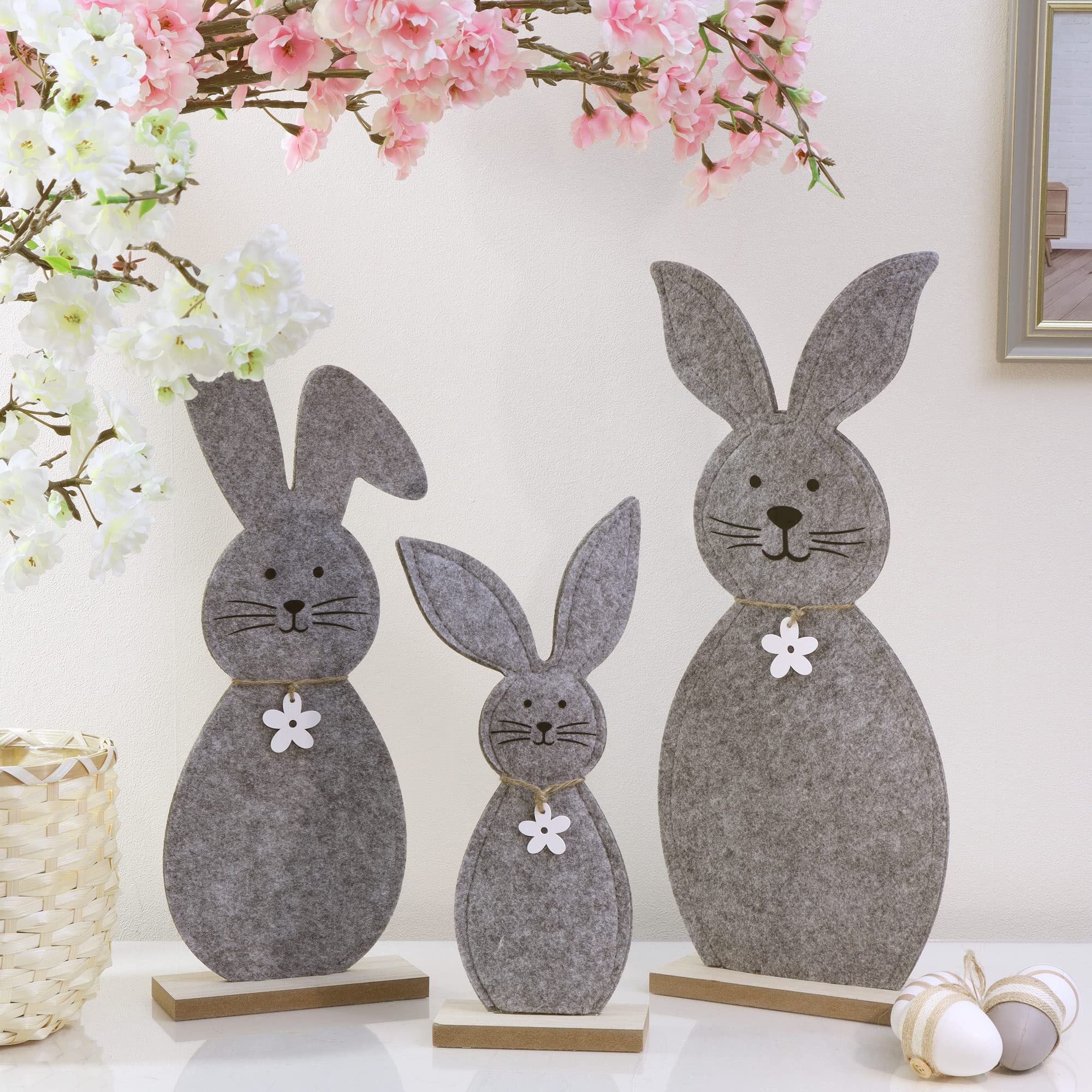 com-four® 12x Deko Aufsteller für Ostern, Niedliche Filz-Osterhasen