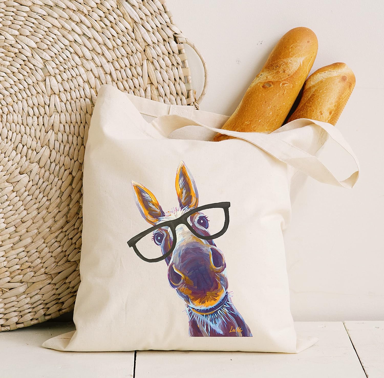 Donkey Tote Bag - Donkey Lover Gift - Donkey with Glasses Totes - Handmade Totes - Donkey Canvas Totes - Cute Donkey Reusable Shopping Bag - Donkey Gifts for Women - Grocery Bag - Handbag - Beach Bag - Image 3