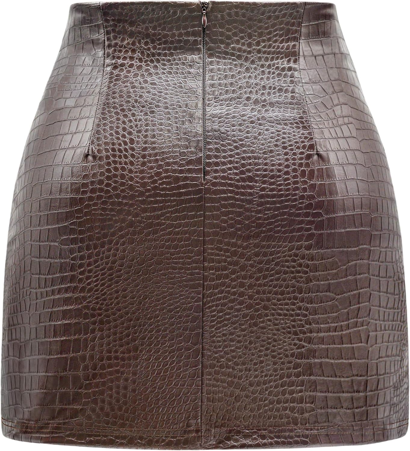 FLUFFY SENSE. Women's Leather Mini Skirt Stretchy High Waisted Zipper Slit Faux Pleather Bodycon Short Pencil Skirt - Image 3