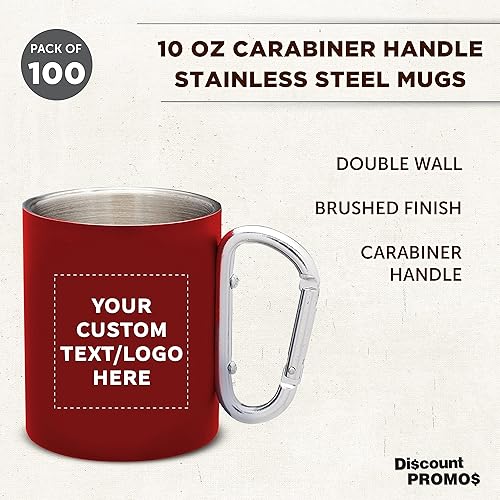 Miniatura 39 de Tazas personalizadas de acero inoxidable con asa de mosquetón, 10 onzas, juego de 10, paquete personalizado a granel, perfectas para café