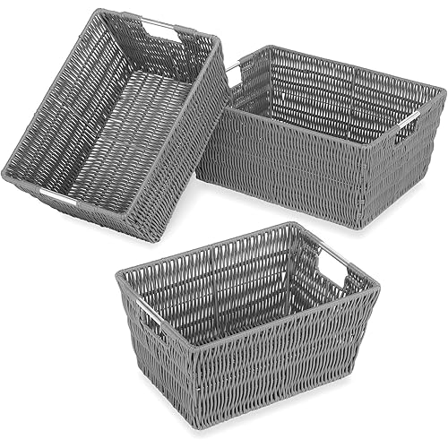 Whitmor Rattique Storage Baskets - Grey (3 Piece Set)