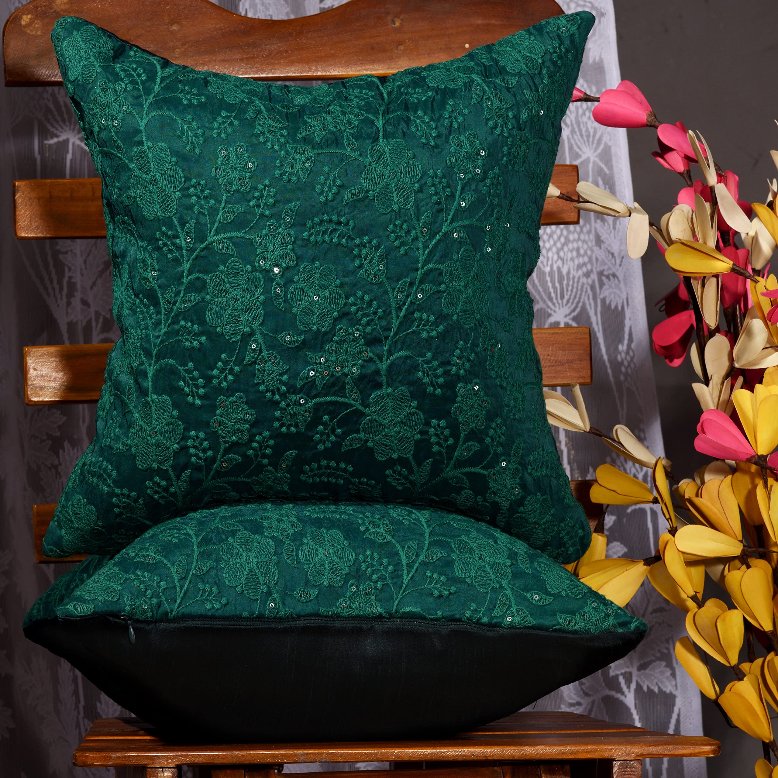SCARLETT LINENS Embroidered Cushion Covers Set of 2 | Decorative Sofa Cushion Cover | | Cushion Covers with Thread Sequins Embroidery (18 x 18, Forest Green) (B0BC4B9ZDM) Amazon Price History, Amazon Price Tracker