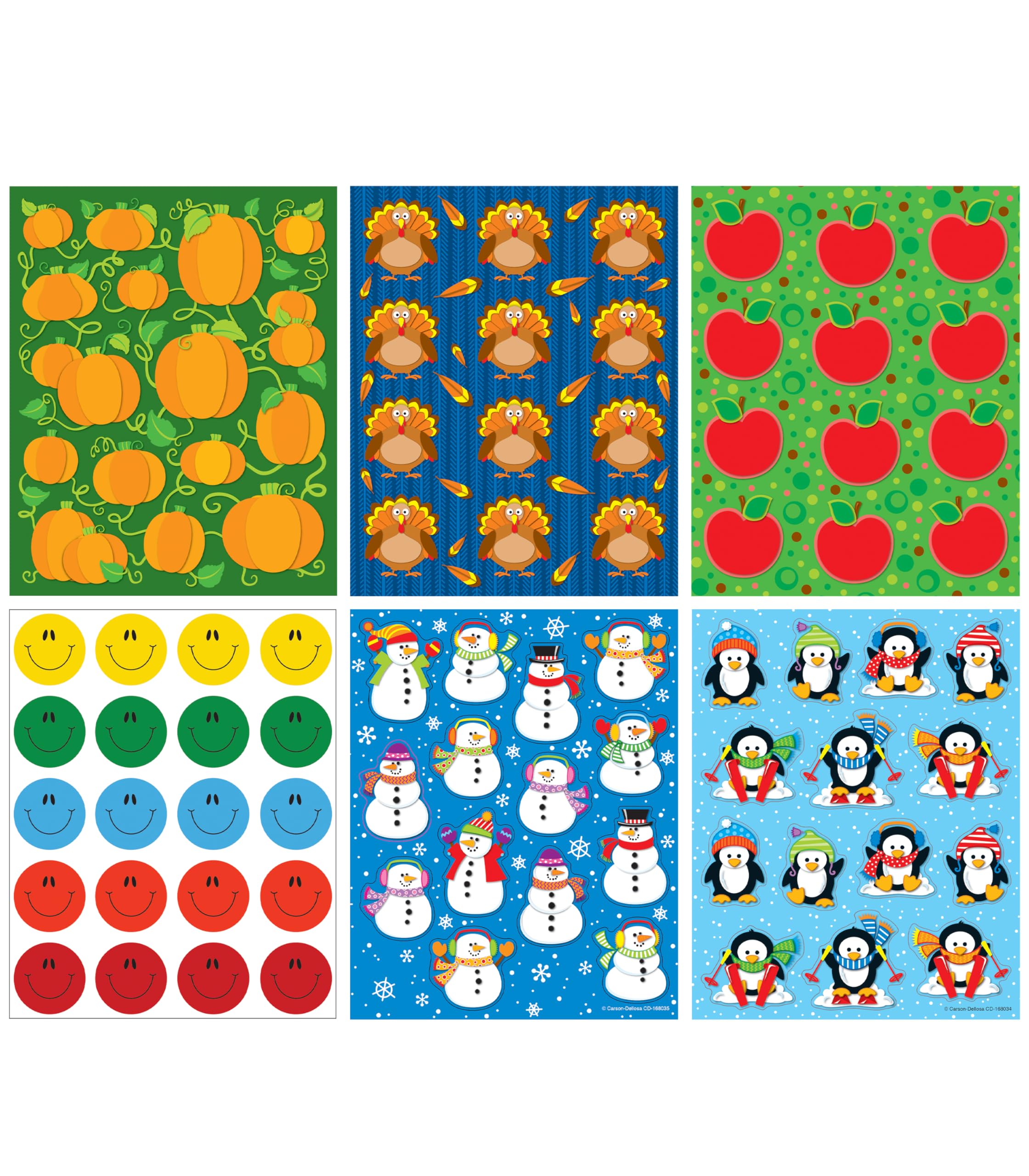 Carson Dellosa Fall & Winter Stickers - 528pc Pumpkin, Turkey, Apple, Smiley Face, Snowman, Penguin Seasonal Classroom Teacher Motivational Rewards,
